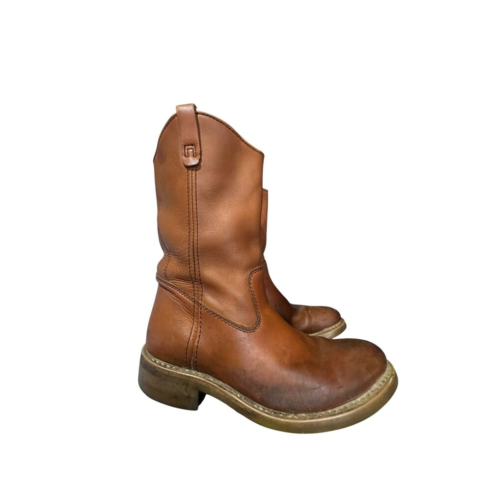 Vintage Mason Work Cowboy Western Boots Soft Toe Mens Sz 9 D Brown Leather